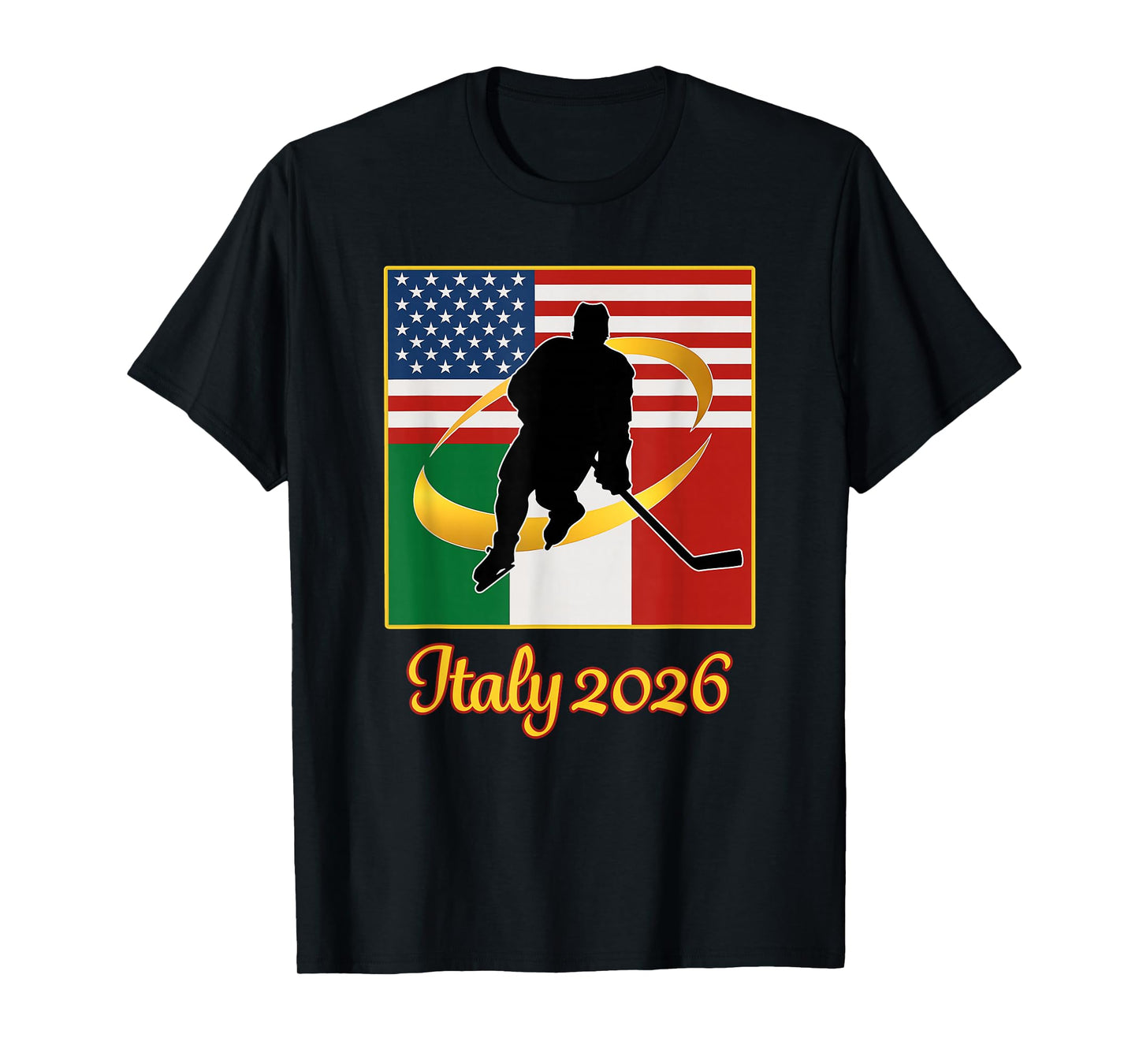 Italy 2026 Ice Hockey 2026 USA Italy Flags Winter Sports T-Shirt