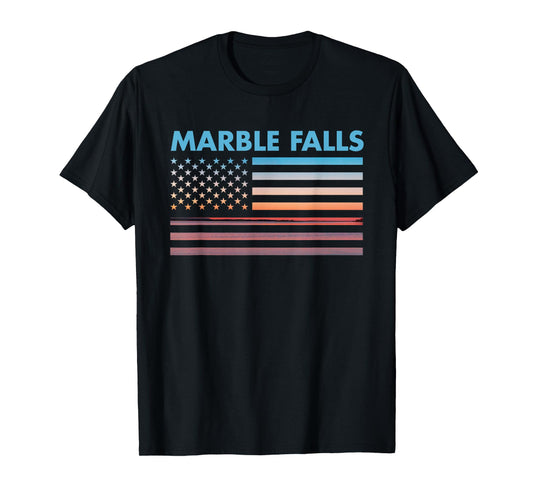 Vintage Sunset American Flag Marble Falls, Texas T-Shirt