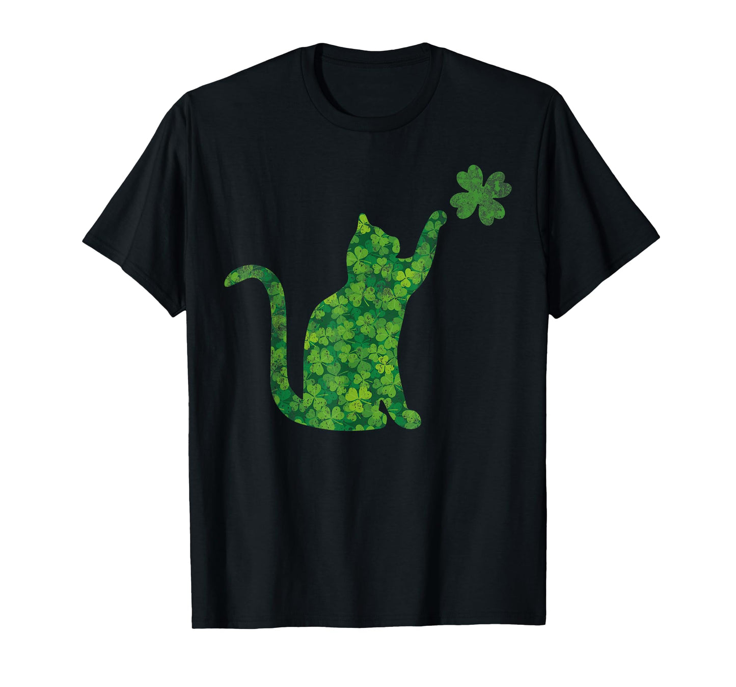 Lucky Cat Shamrock Clover St Patrick's Clover Luck Playful Men Women Kids T-Shirt