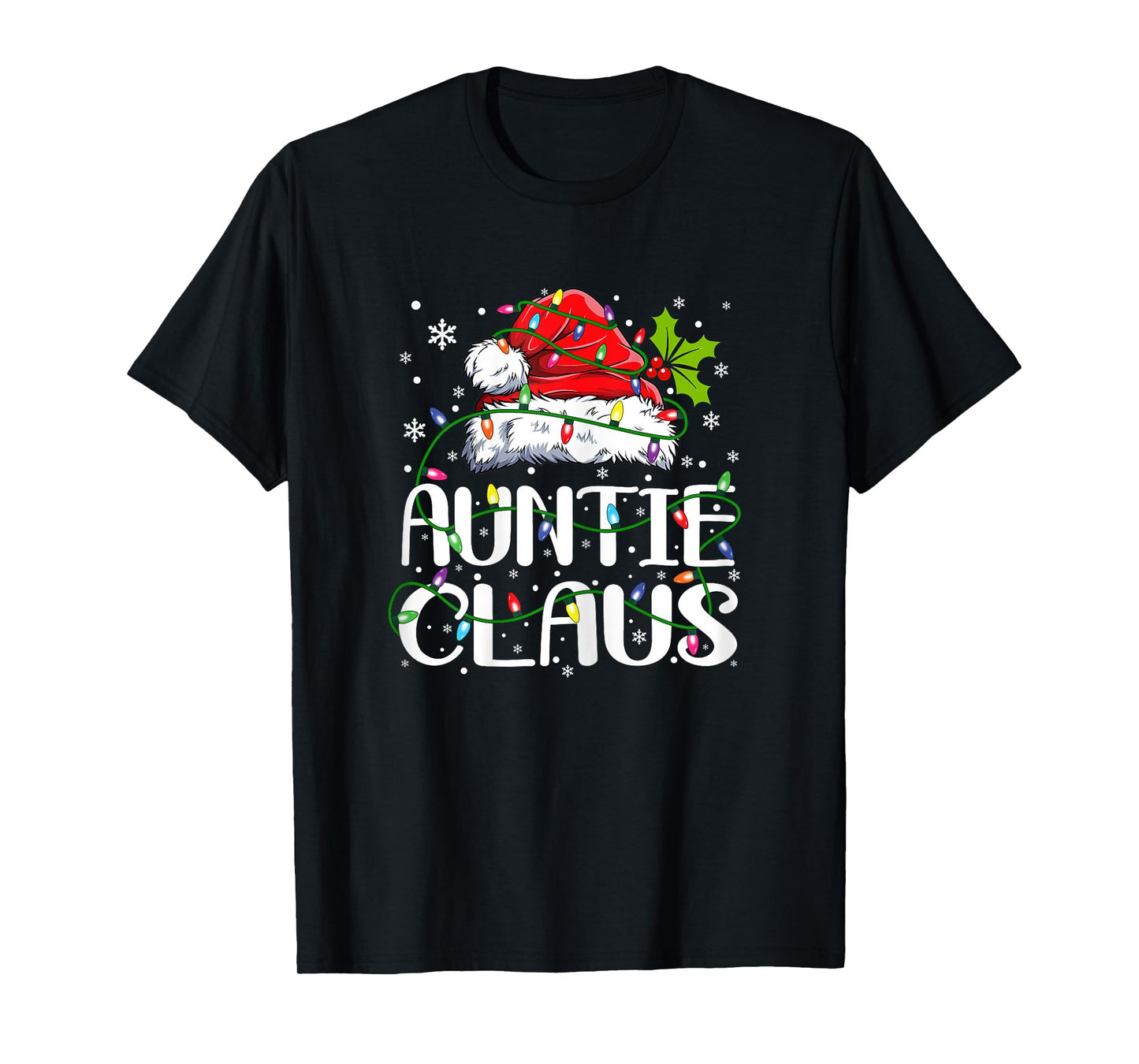 Auntie Claus Shirt Christmas Lights Pajama Family Matching T-Shirt