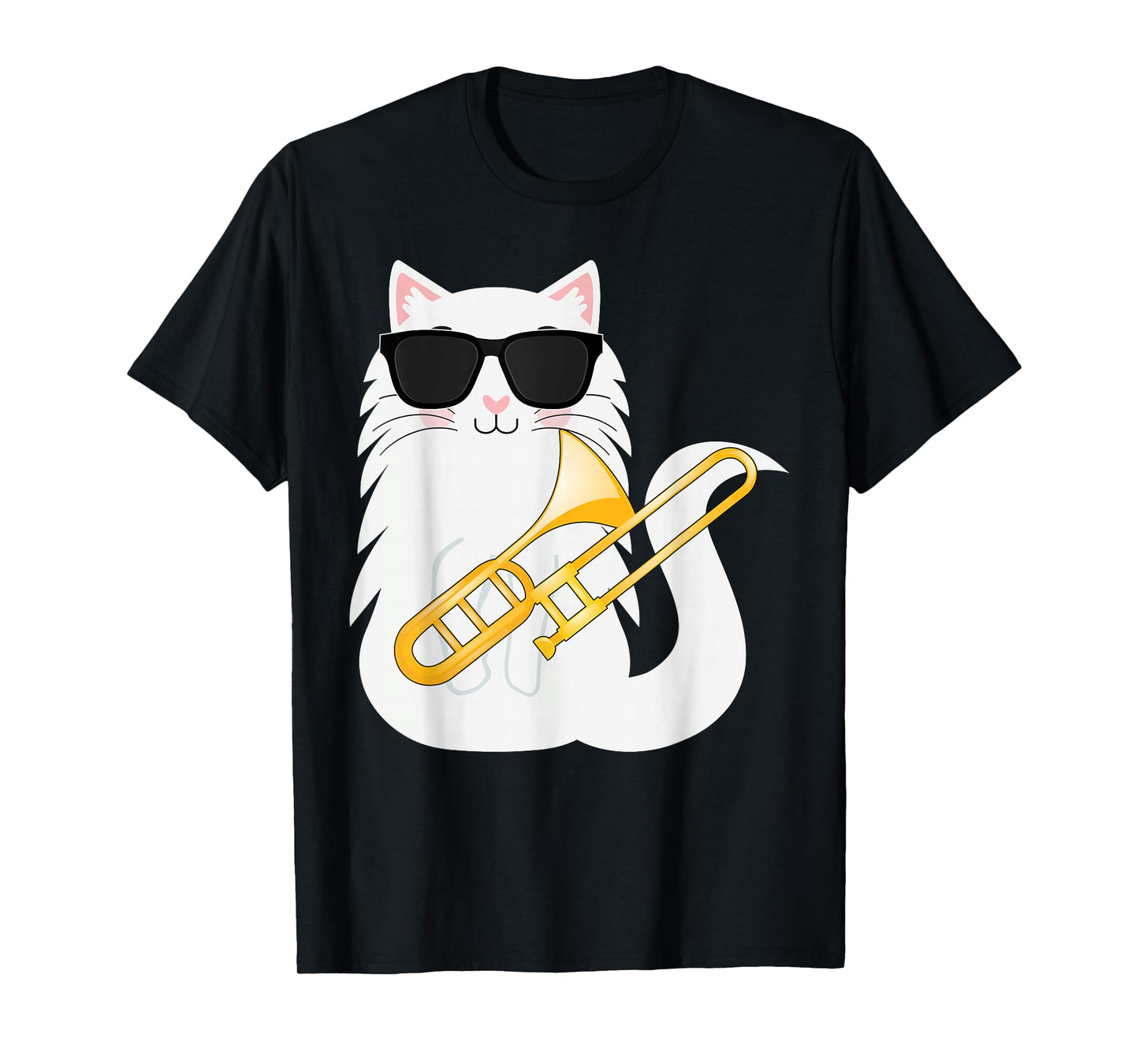 Funny Cat Wearing Sunglasses Playing Trombone T-Shirt