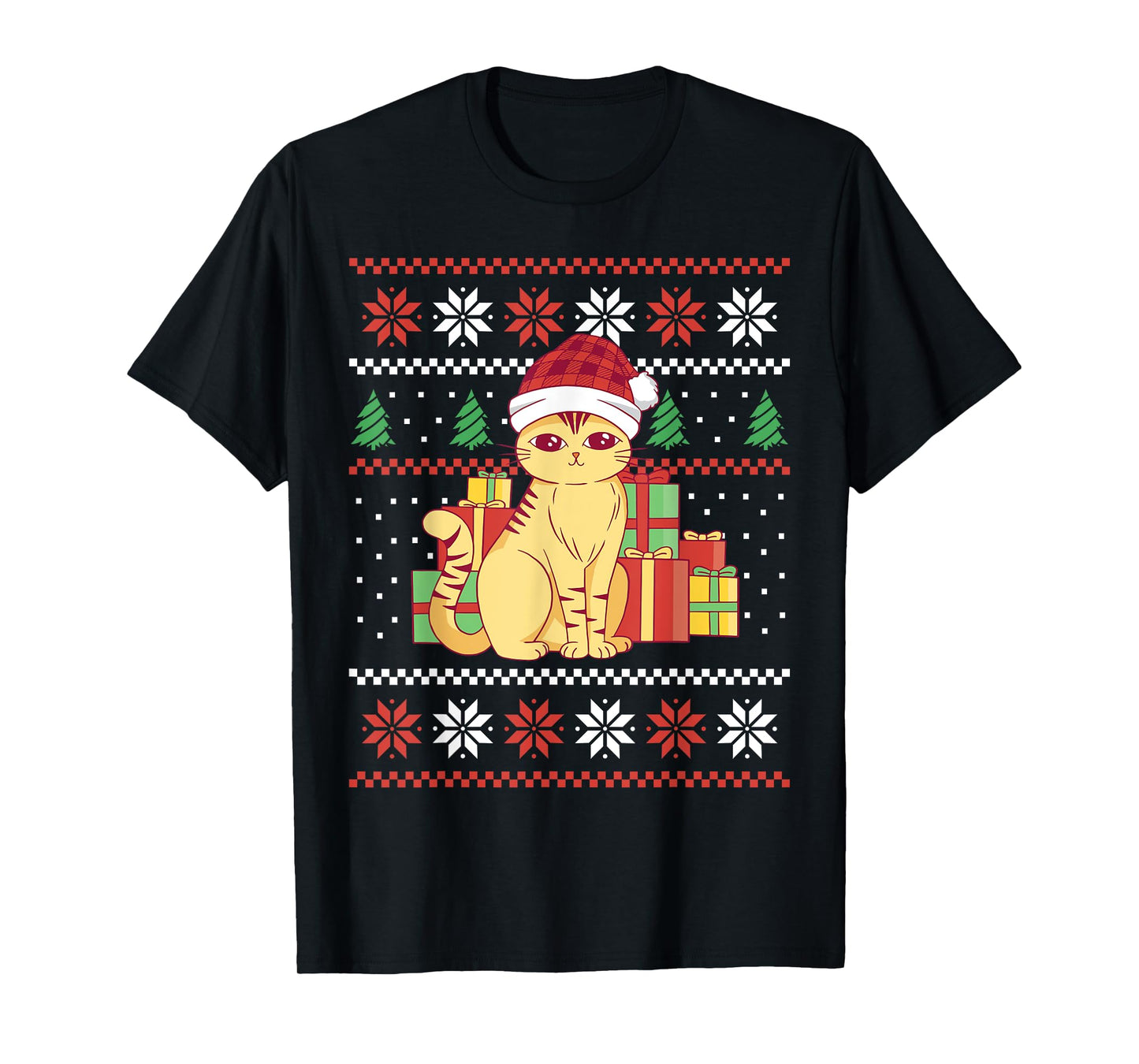 Funny Ugly Christmas Sweater Cat Design Xmas Men Women Kids T-Shirt
