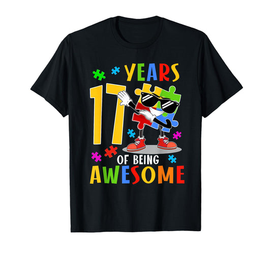 17 Years Of Being Awesome Birthday Dabbing Autism Puzzle T-Shirt