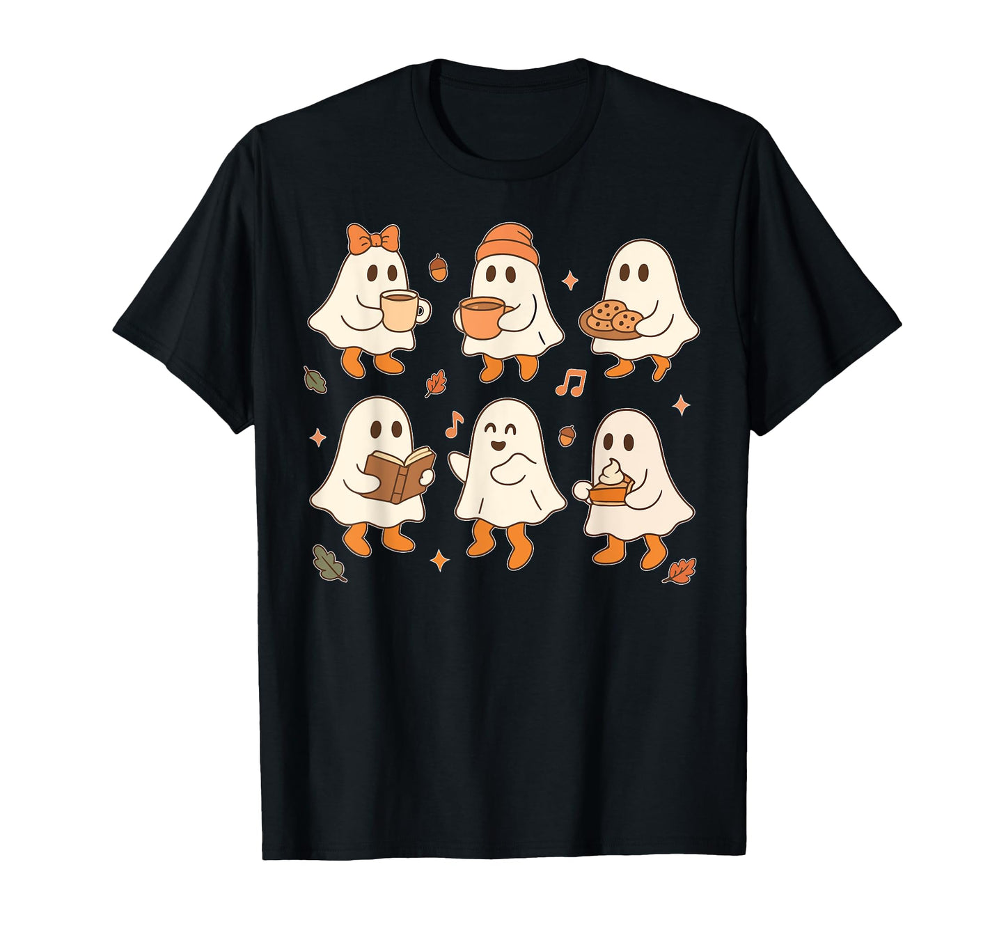 Cute Ghost Halloween Shirts For Women Vintage Fall Coffee T-Shirt