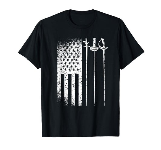 American Fencing Gear Patriotic USA Flag Fencer 4th of July T-Shirt for Women Girls Kids Men