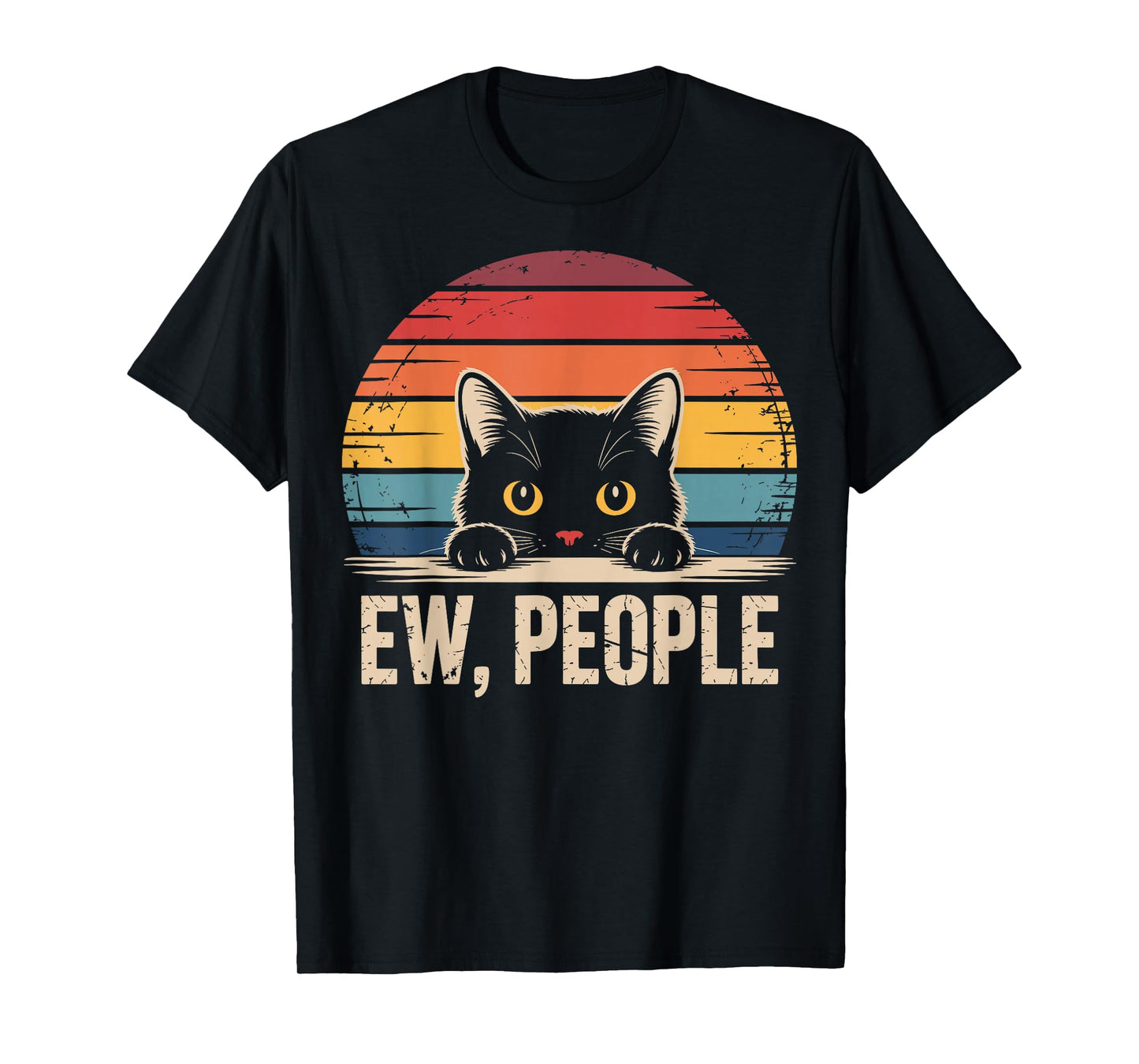 Ew People Retro Vintage Anti Social Cat Funny Introvert T-Shirt