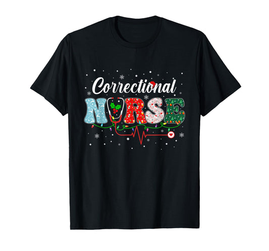 Correctional Nurse Xmas Santa Hat Nursing Christmas Pattern T-Shirt