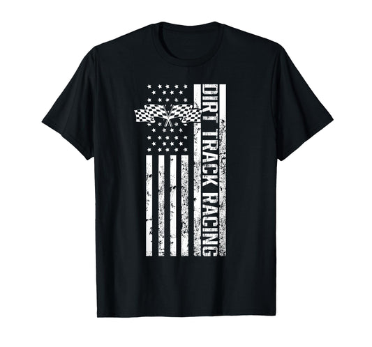Dirt Track Racing USA Flag American Motocross Stock Car Race T-Shirt for Women Kids Men
