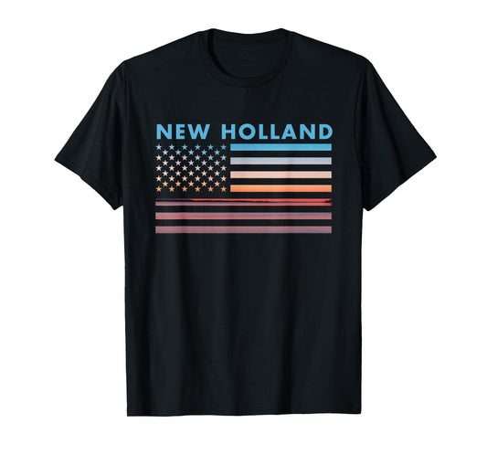 Vintage Sunset American Flag New Holland, Pennsylvania T-Shirt for Women Men