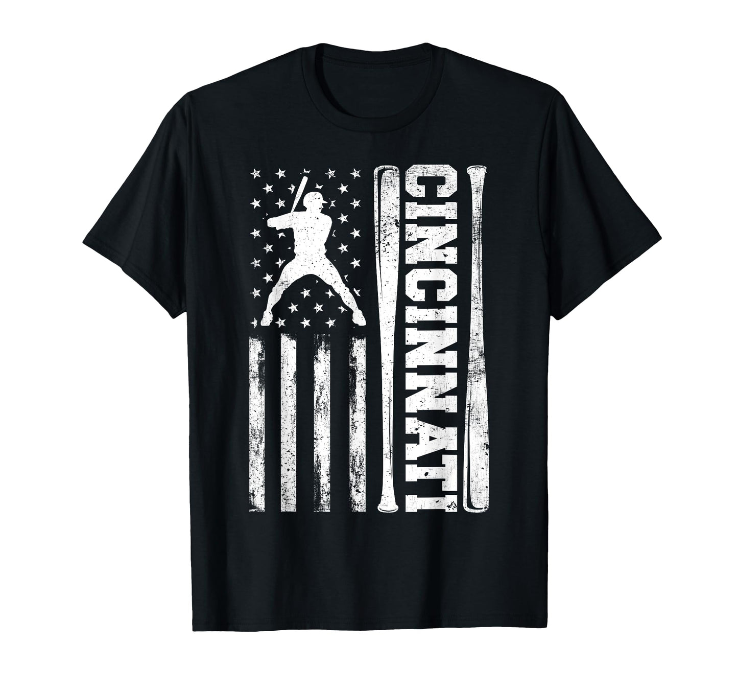 American US Flag Vintage Cincinnati Baseball Lover Men Boys T-Shirt