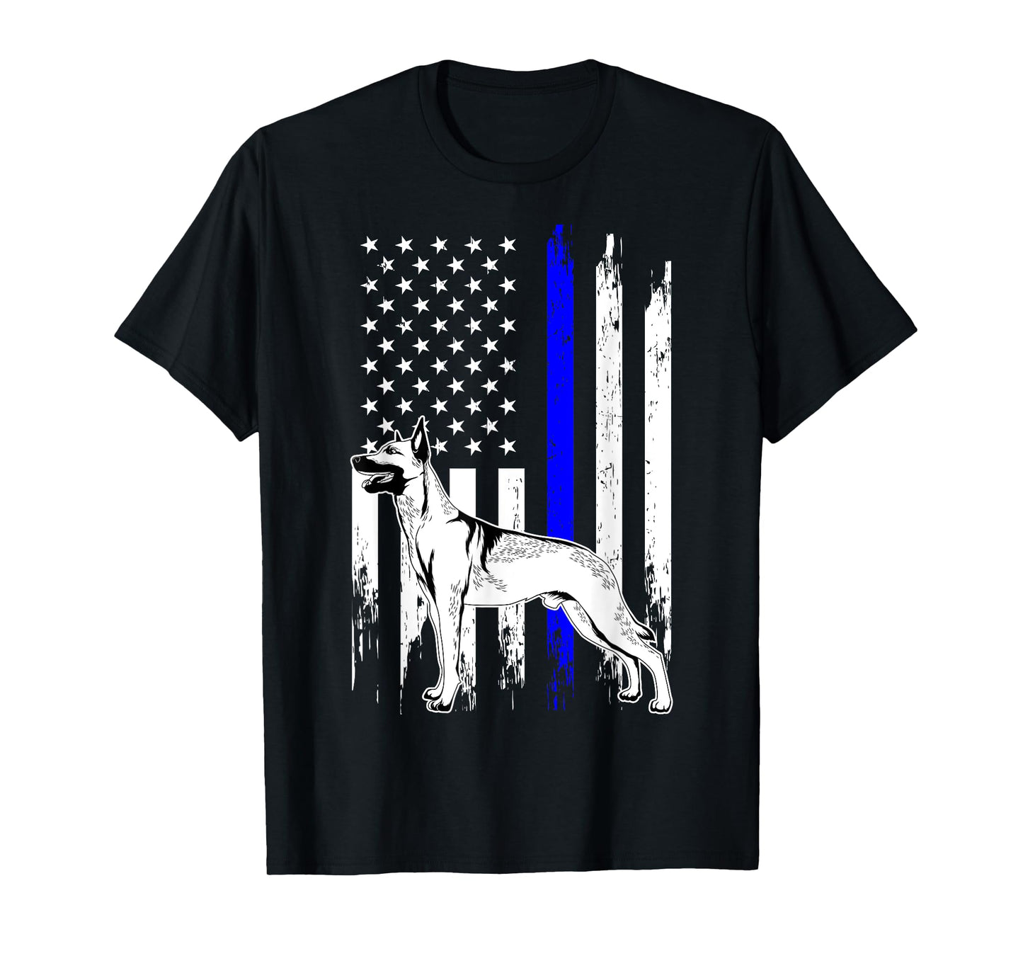Belgian Malinois K9 Unit Thin Blue Line US Flag Police Gift T-Shirt