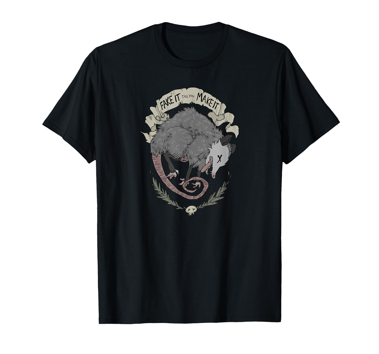 Street Cats Team Trash Racoon Rat Backyard Animal Opossum I Funny Dead Possum Fake It Till You Make It Unisex-Adults Black Short Sleeve T-Shirt