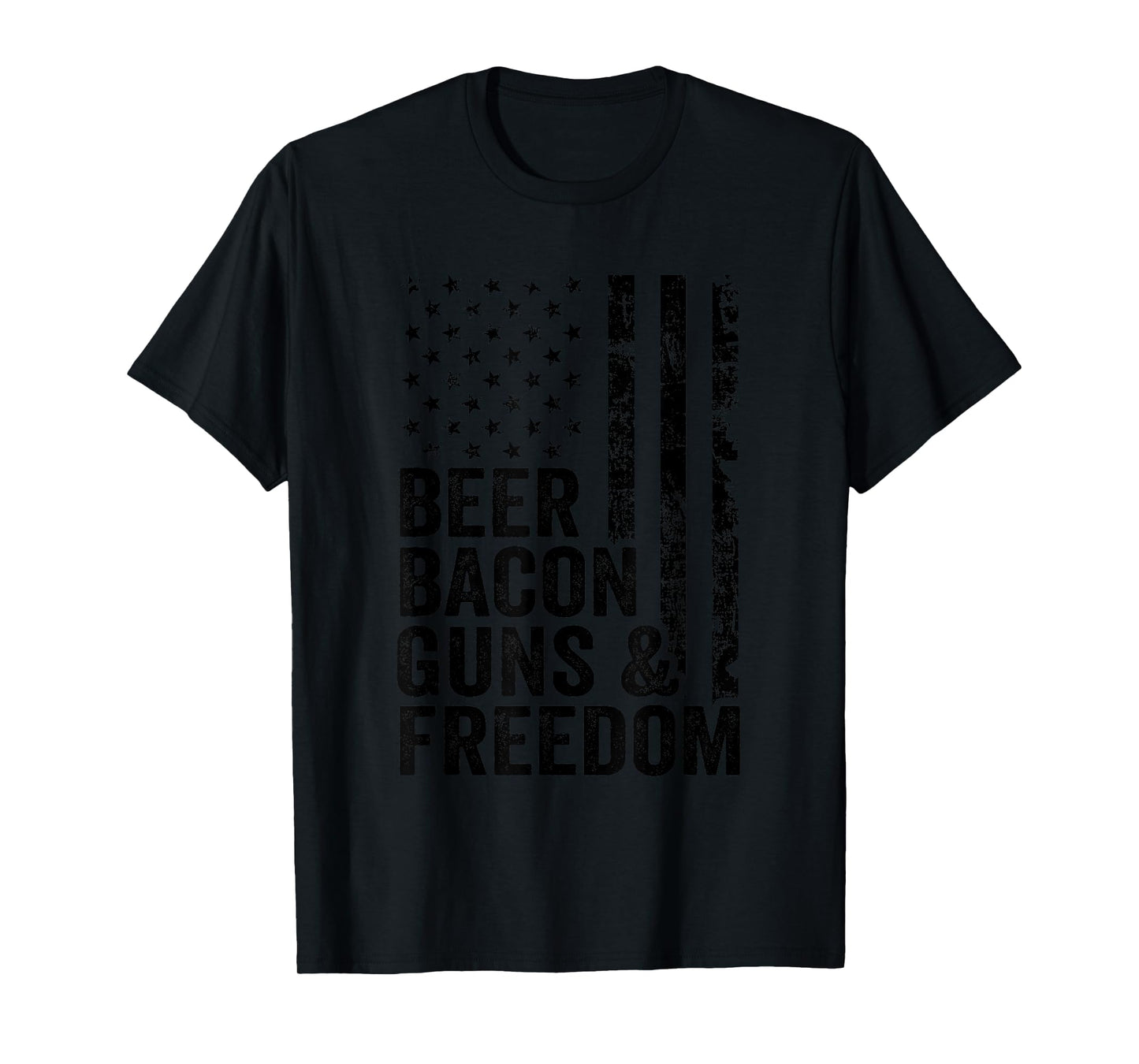 Beer Bacon Guns & Freedom / USA BBQ American Flag Drinking T-Shirt