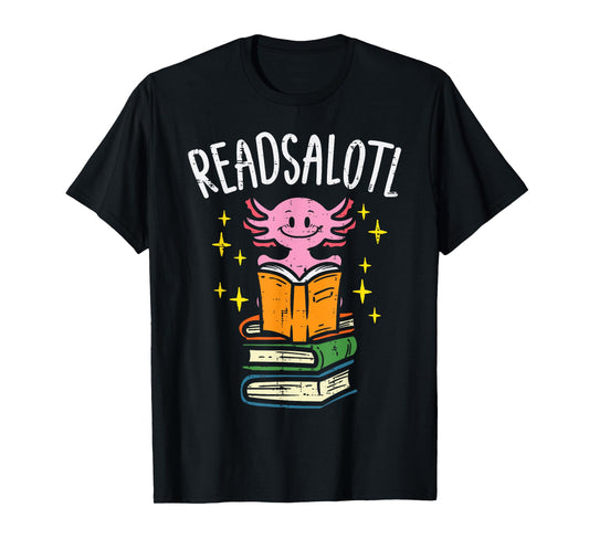 Axolotl Books Readsalotl Reading Bookworm Boys Girls Kids T-Shirt Small