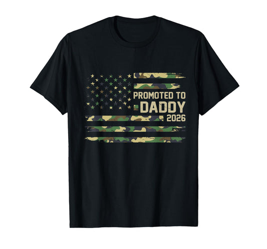 Promoted to Daddy Est 2026 Camo USA Flag New Dad 2026 T-Shirt