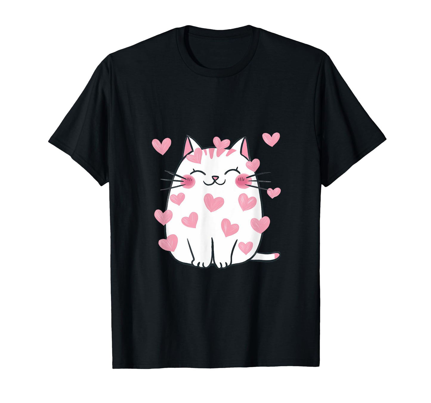 Cute Valentine Cat Pink Hearts Cats Lover White Kitten Men Women Kids T-Shirt