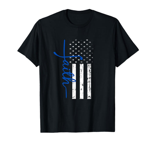 "Faith" Cross Thin Blue Line US Flag T-Shirt