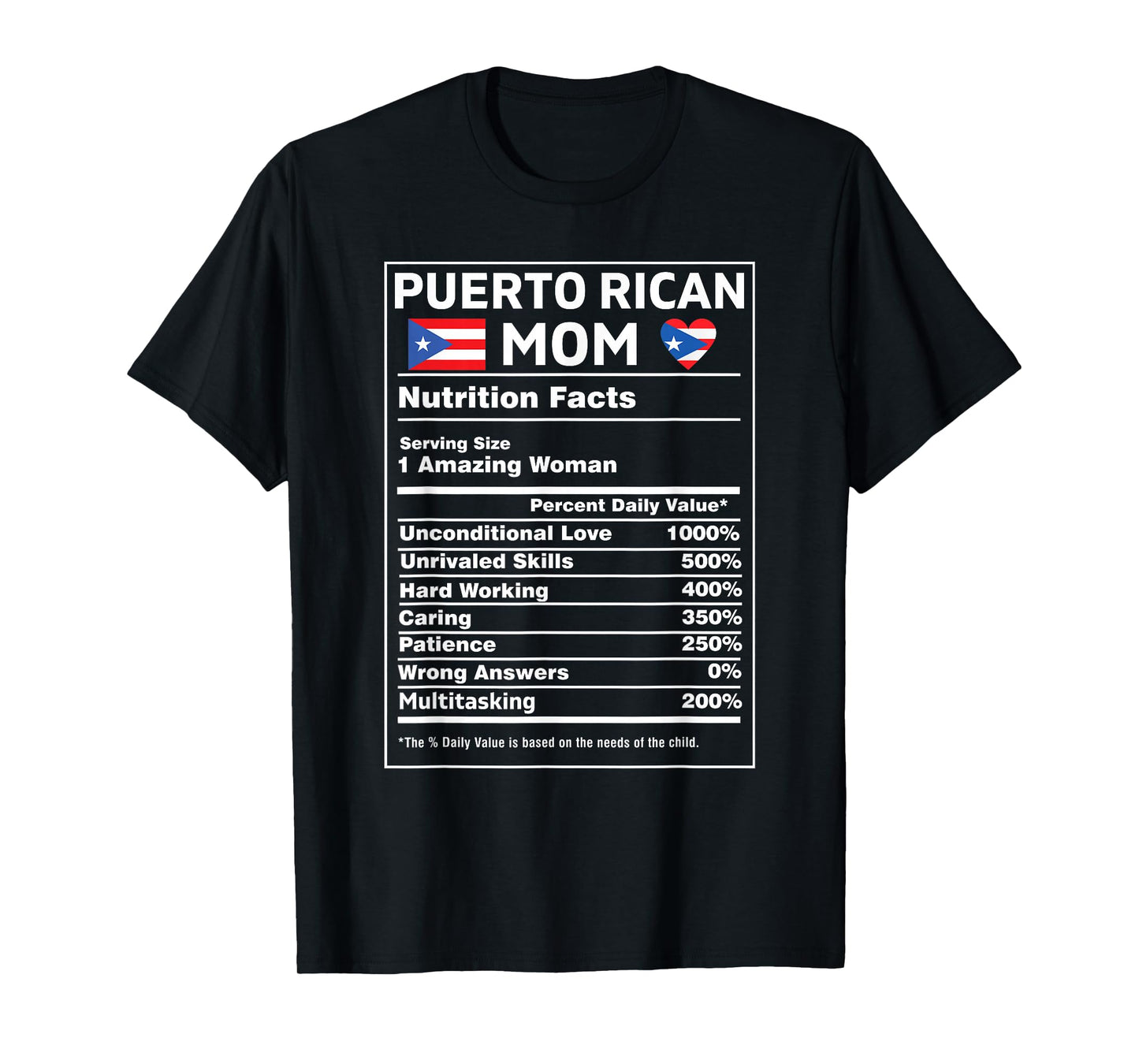 Puerto Rican Mom Nutrition Facts Boricua Puerto Rico PR Flag T-Shirt