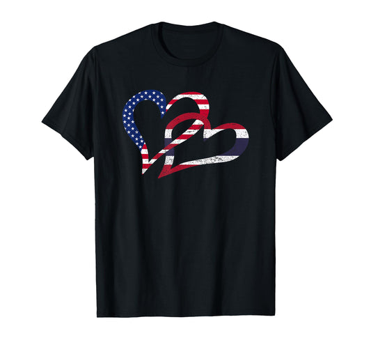 Flag Heart Thailand USA Thai Americans Pride Print T-Shirt