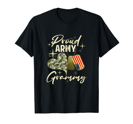 Proud Army Grammy Camouflage Mother's Day Dog Tag US Flag T-Shirt