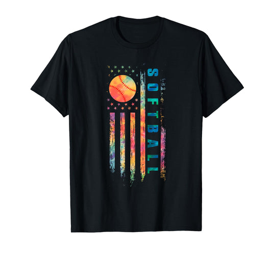 Tie Dye Softball Teen Girls Softball Player USA Flag T-Shirt