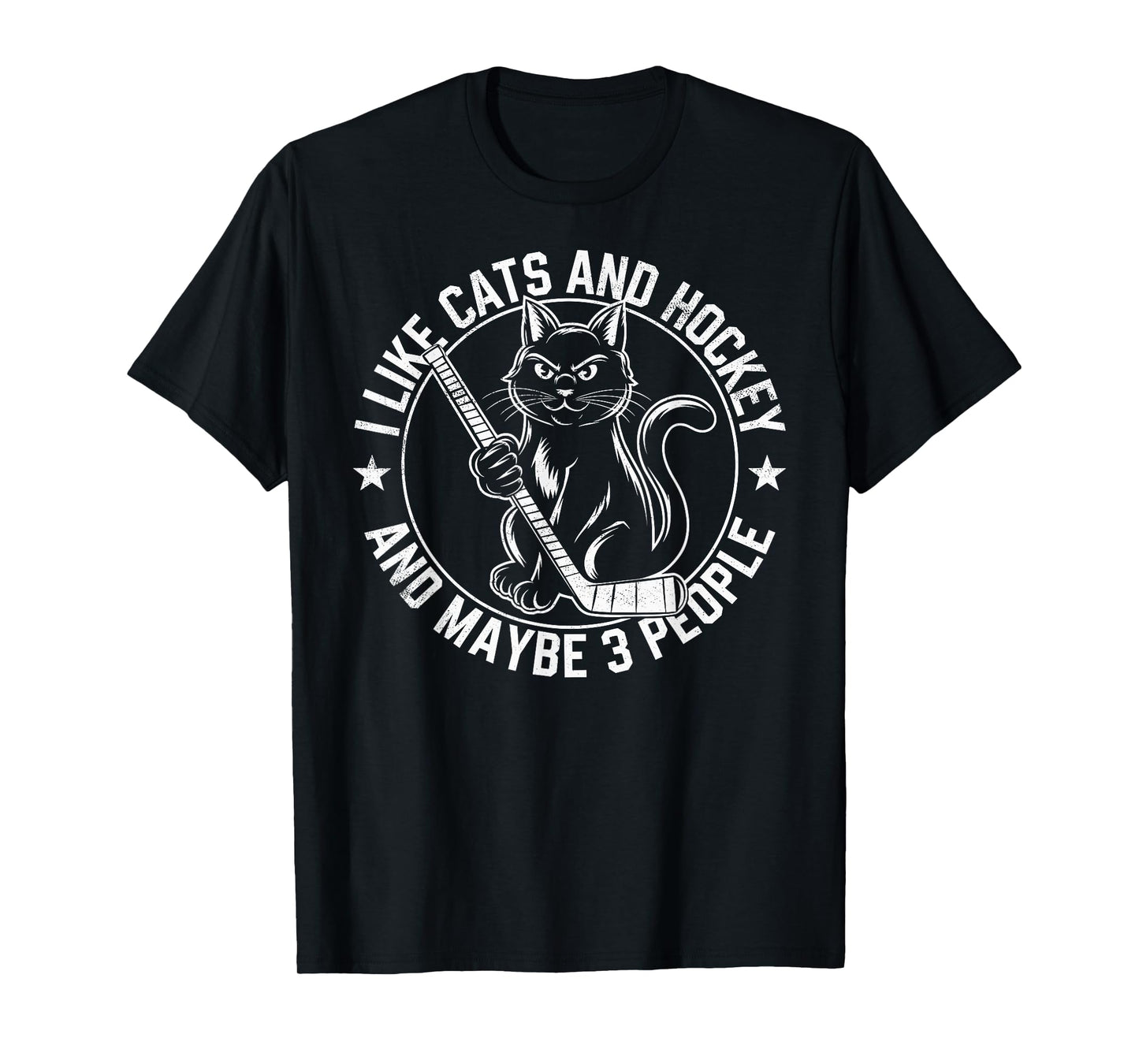 I Like Cats & Hockey and Maybe 3 People Cat Hockey Player T-Shirt for Men Women Girls Kids