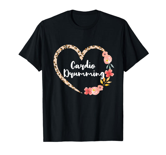 Cardio Drumming Fitness Gym Leopard Floral Heart For Women T-Shirt