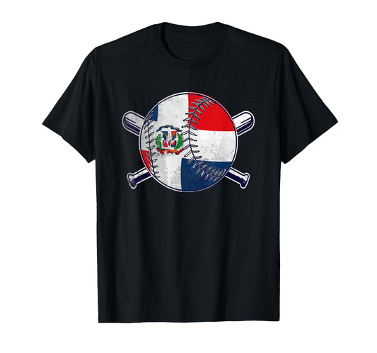Baseball Enthusiast With Flag Of Dominican Republic T-Shirt