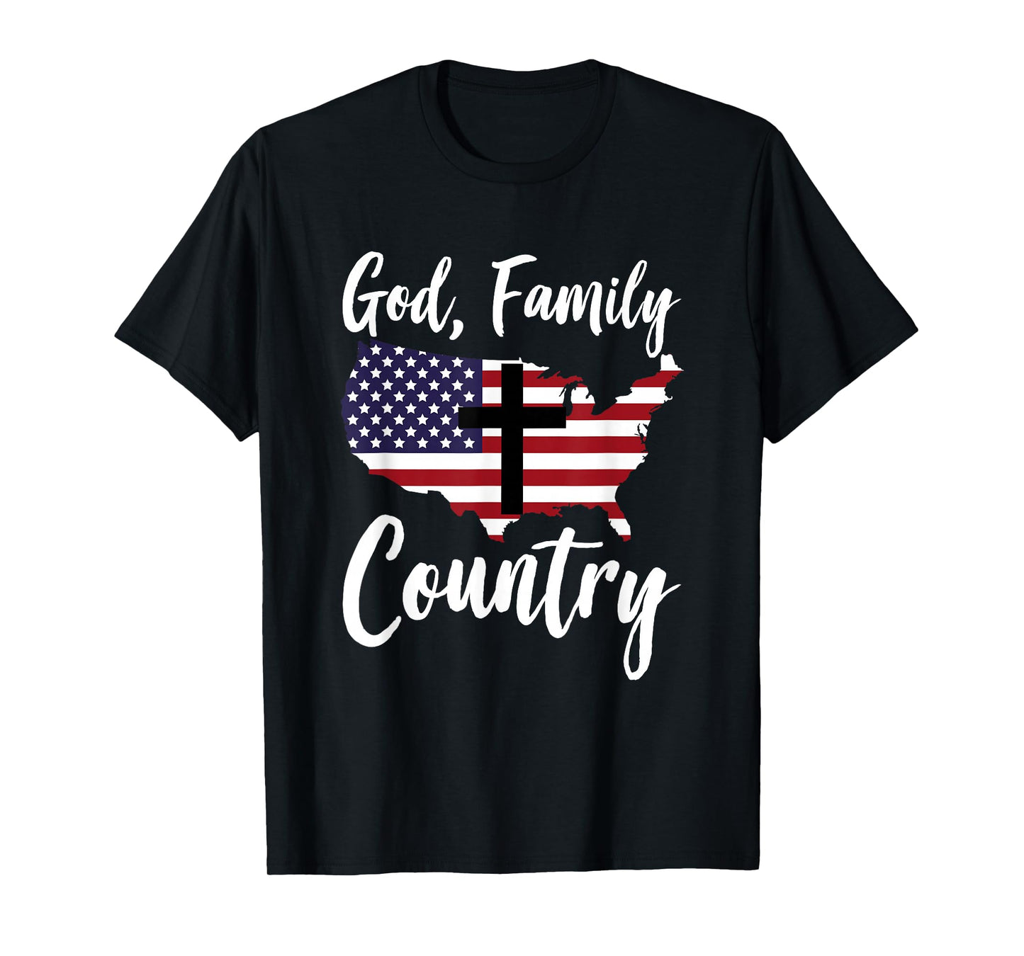 God Family Country Christian American Flag USA Map T-Shirt
