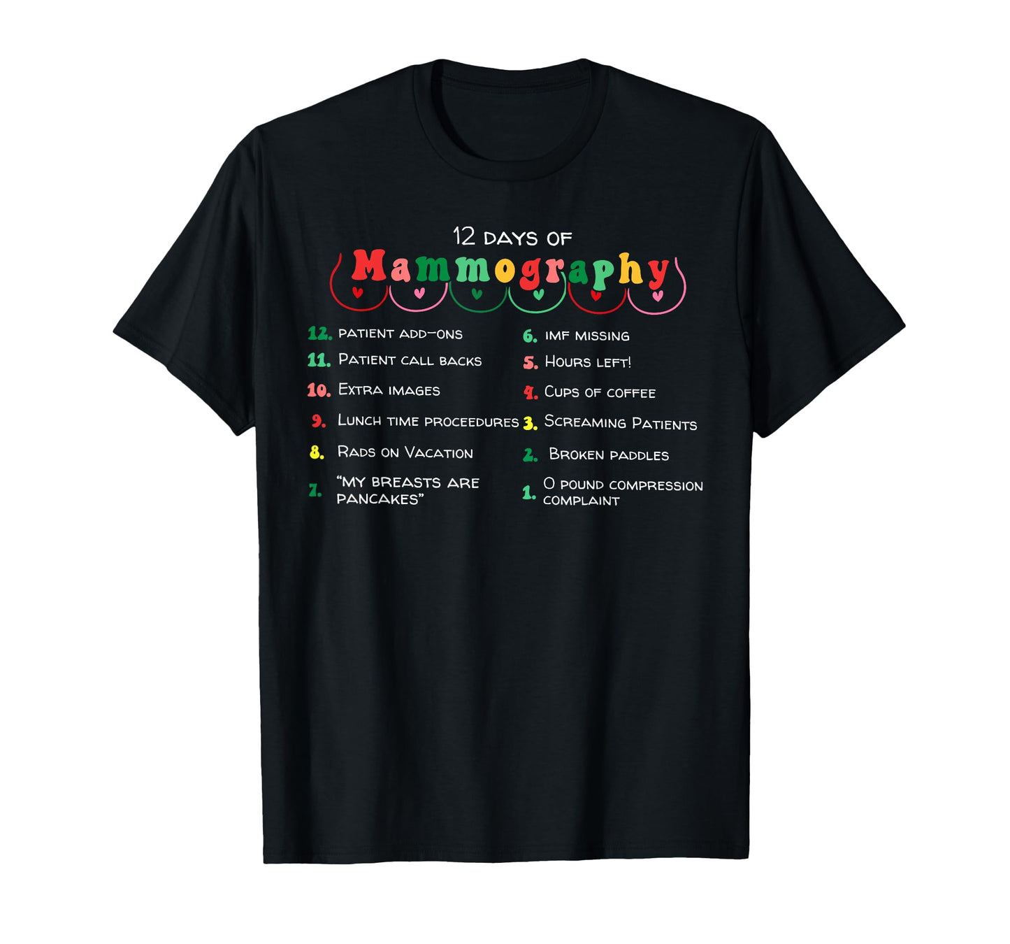 12 Days Of Mammography Mammo Technologist Christmas Pajamas T-Shirt