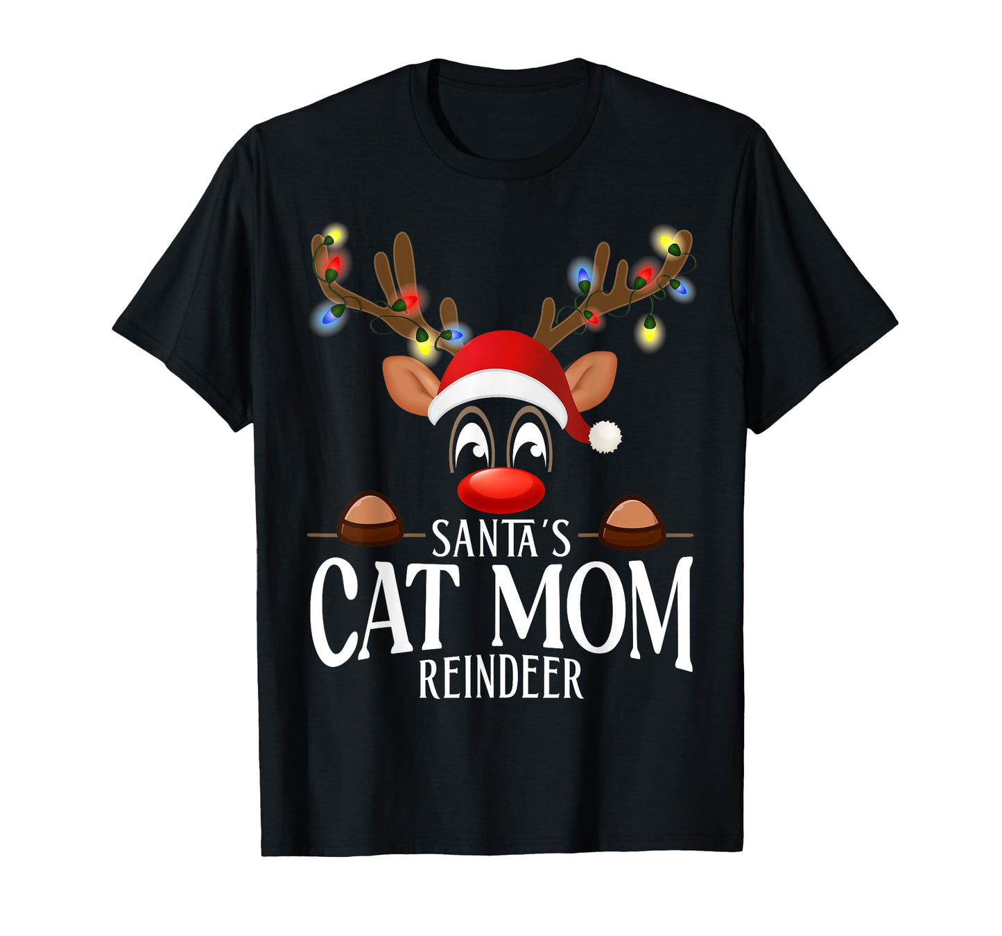 Santa's Cat mom Reindeer Funny XMas Matching PJS T-Shirt