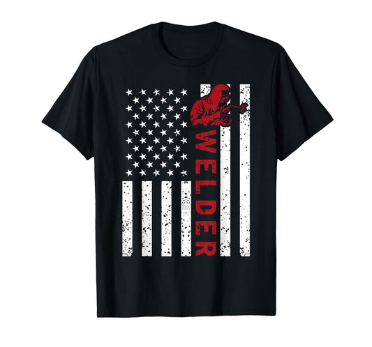 American Flag Welder Welding Vintage Metal Worker Cool Gifts Women Girls Kids Men T-Shirt