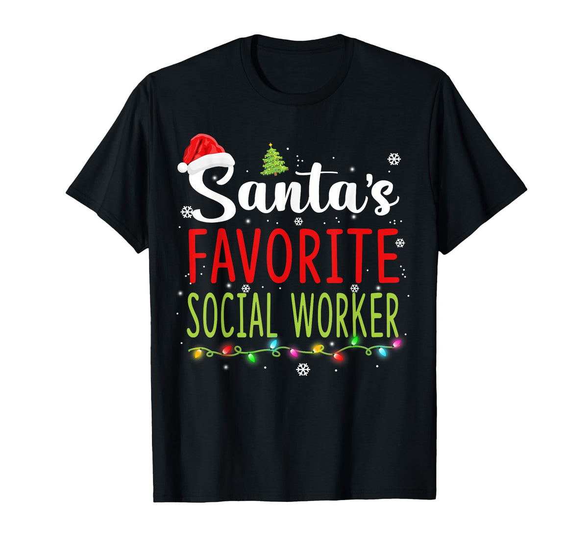 Santa's Favorite Social Worker Christmas Santa Hat Lights T-Shirt