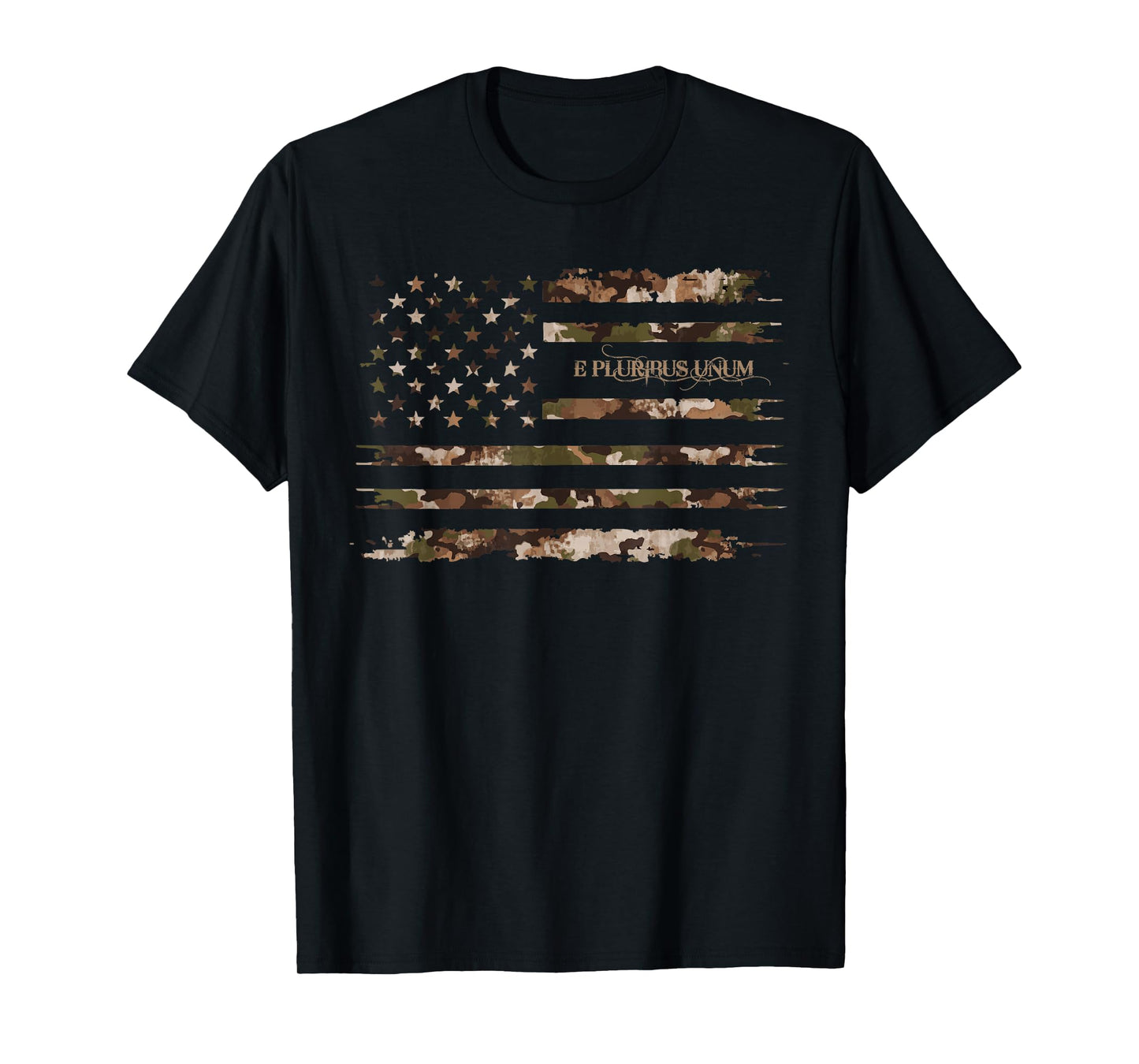 E Pluribus Unum Motto United States Camo Distressed American T-Shirt