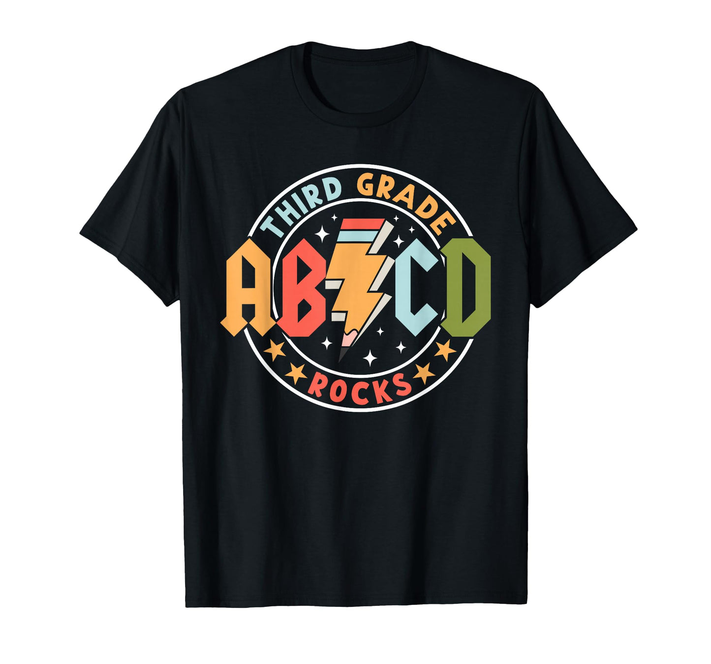 ABCD 3rd Grade Rocks Pencil Lightning Teachers Rock Boys T-Shirt