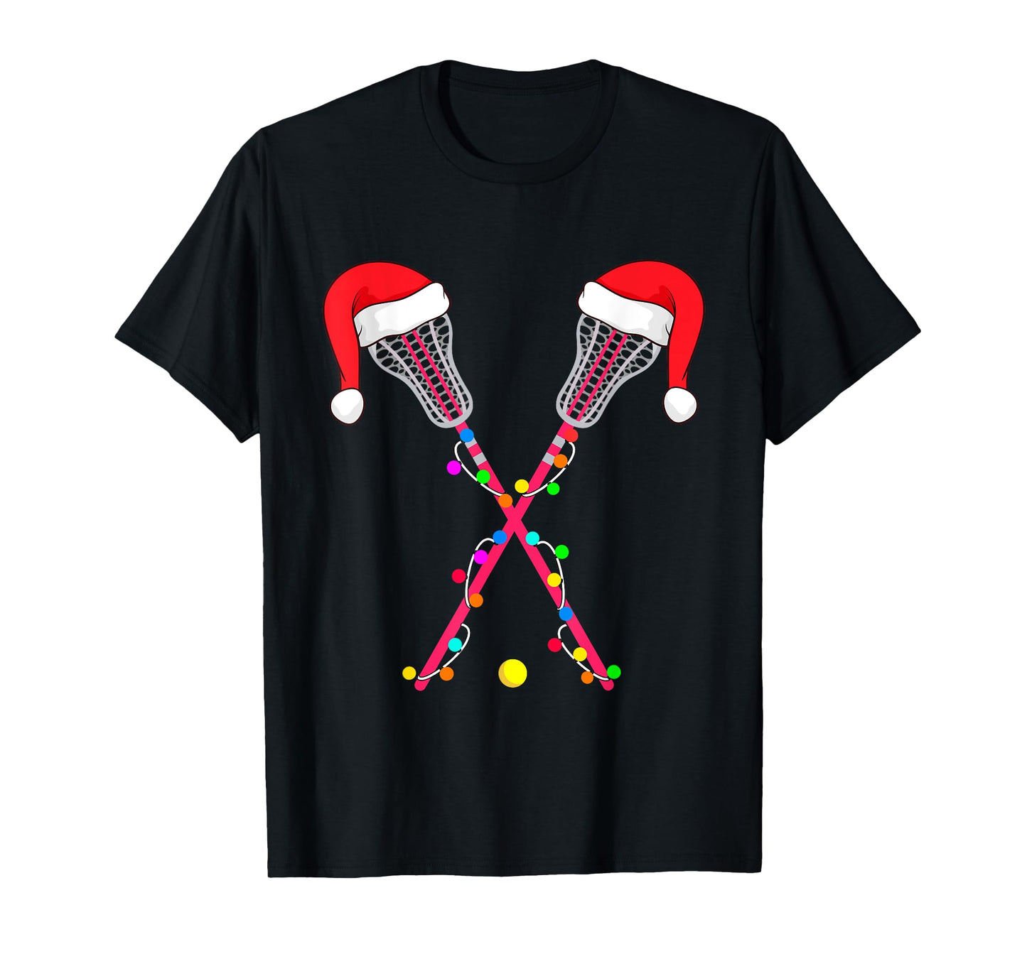Lacrosse Santa Hat Christmas Lights Funny Sport Xmas Boys T-Shirt