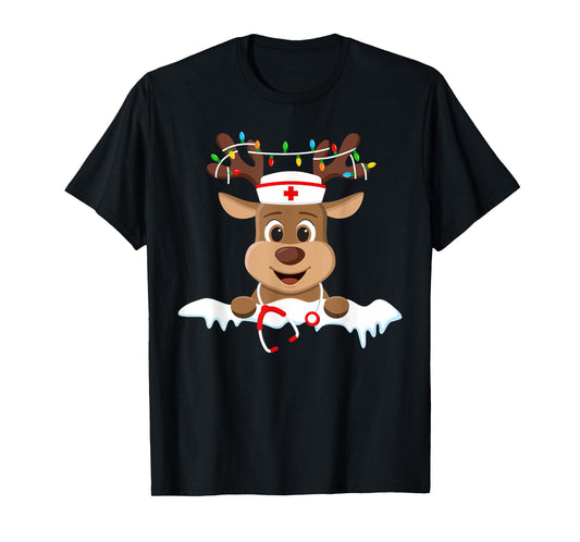 Christmas Nurse Love NICU RN ER Santa Reindeer Nurse Hat Elf T-Shirt