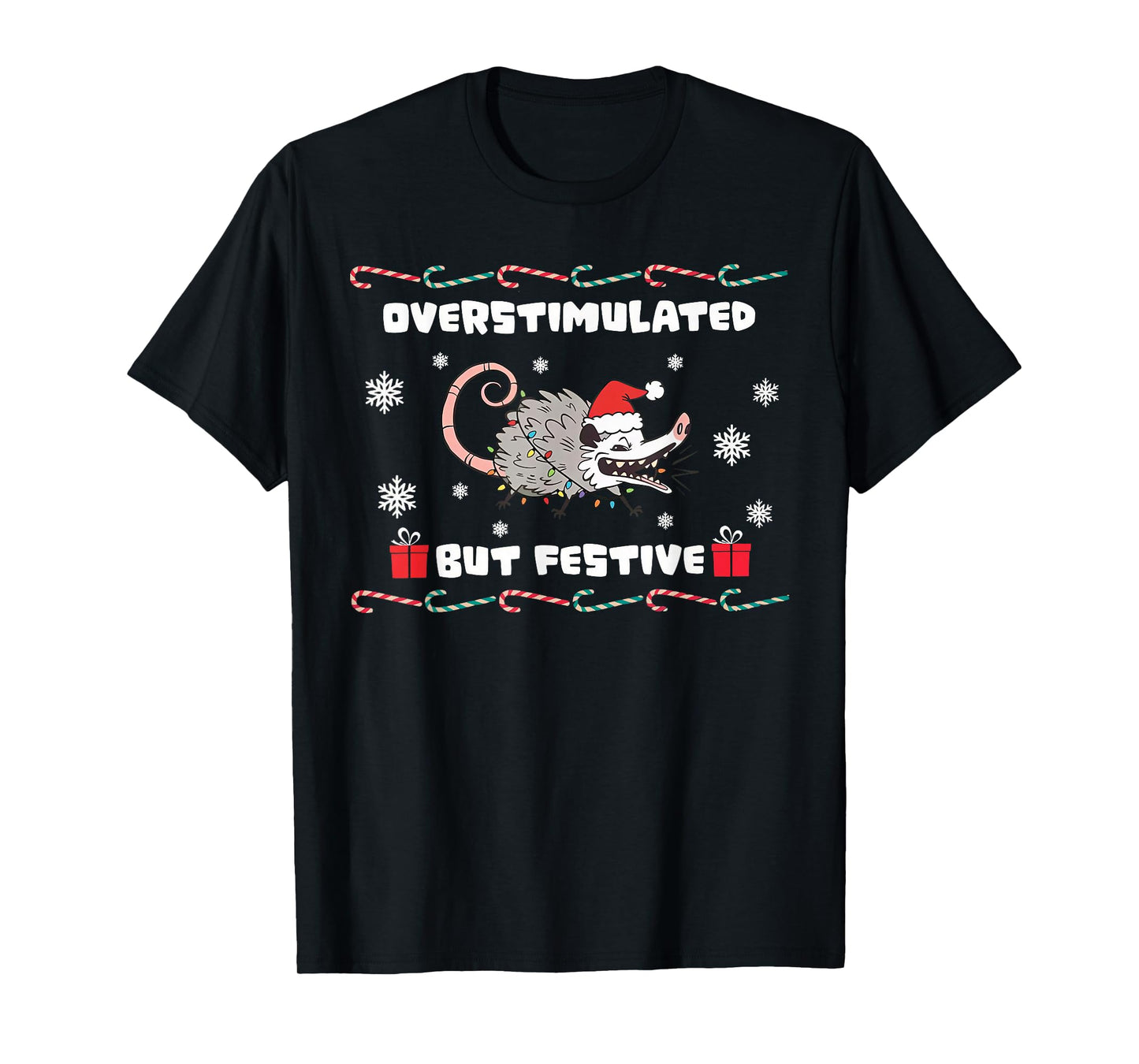 Overstimulated But Festive Mouse Santa Claus Christmas T-Shirt