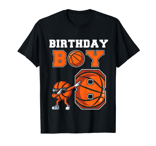 Kids 8 Year Basketball Birthday Boy 8th Birthday Party Basketball T-Shirt