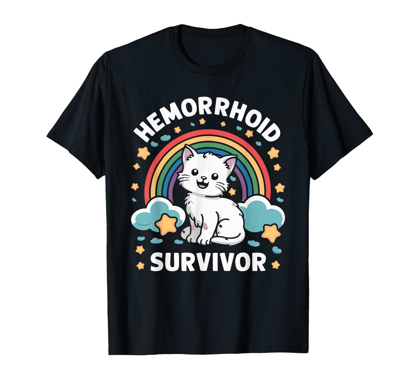 Oddly Specific Meme Embarrassing Adult Humor Hemorrhoid Survivor Cat T-Shirt, Small, Black