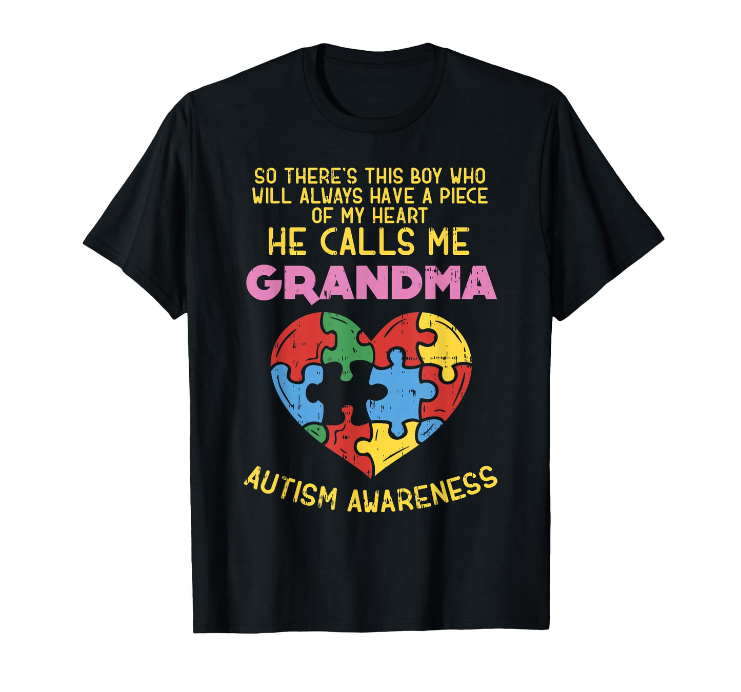 Grandma Autism Awareness Shirt Austistic Boy Piece My Heart T-Shirt