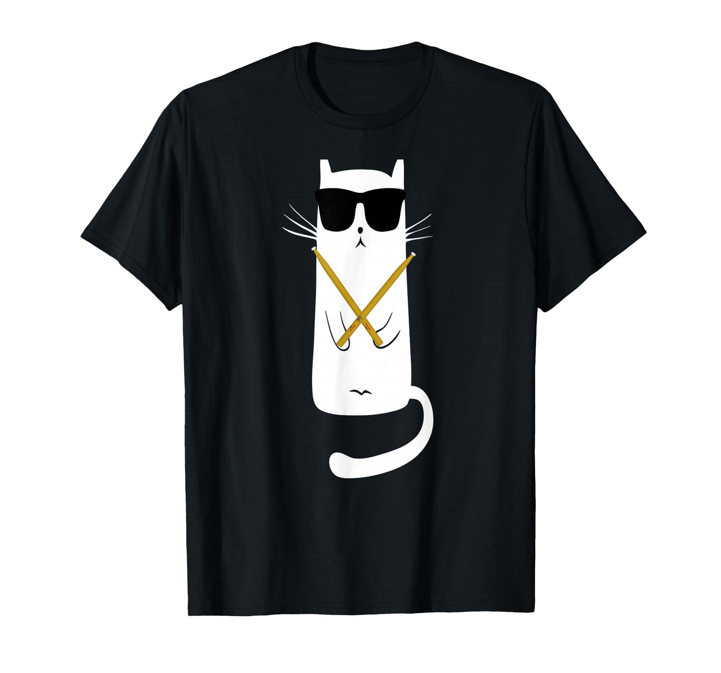 Funny cat Wearing Sunglasses Drums Playing Drums T-Shirt Small