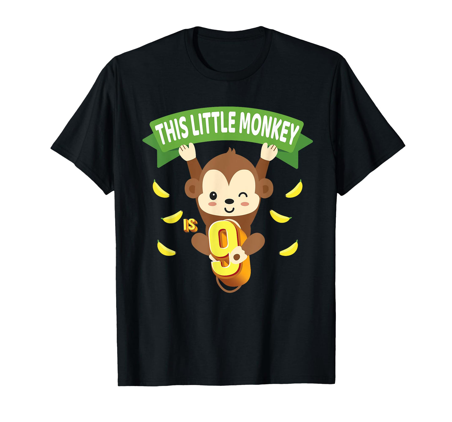 This Little Monkey Is 9 Years Old Kid 9th Birthday Monkeys T-Shirt