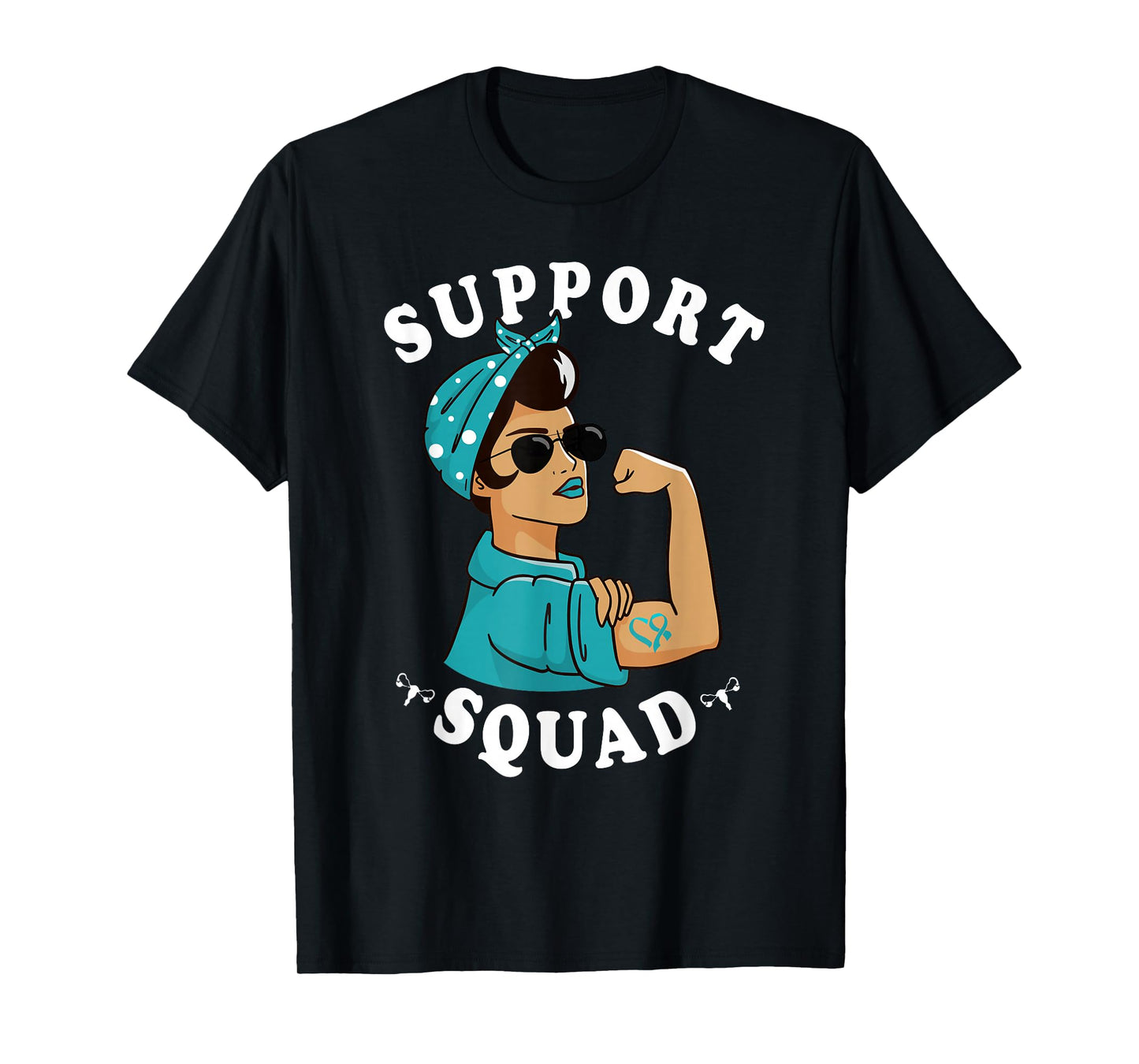 "Support Squad" Teal Ribbon Bandana Women Ovarian Cancer T-Shirt