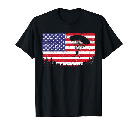 Cool Skydiving Art Men Women Skydiver American Flag Skydive T-Shirt