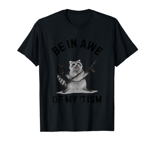 Vintage Be in Awe Of My 'Tism USA Flag Funny Raccoon Vintage T-Shirt