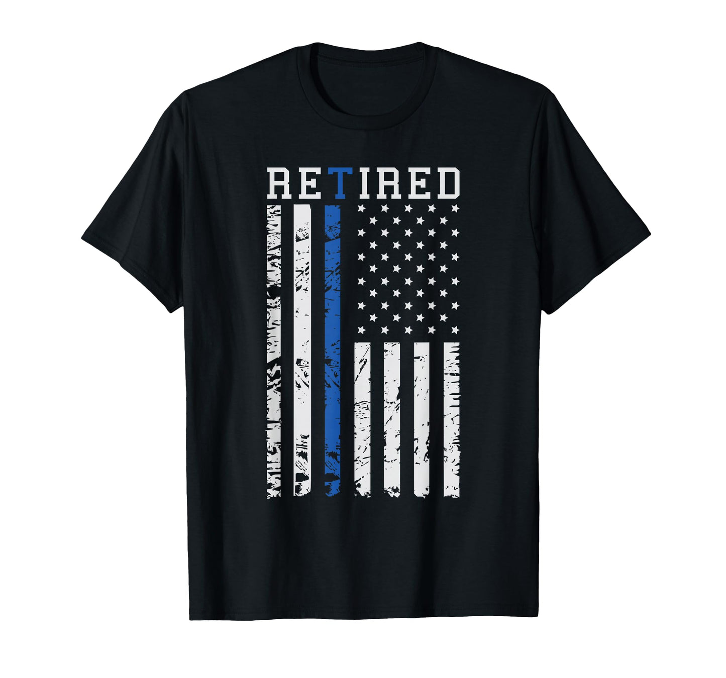 Thin Blue Line American Flag Retired Law Enforcement T-Shirt