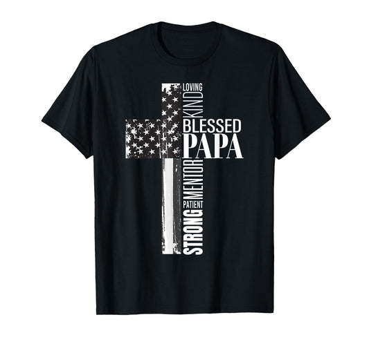 Vintage Christian Blessed Papa American Flag Fathers Day T-Shirt