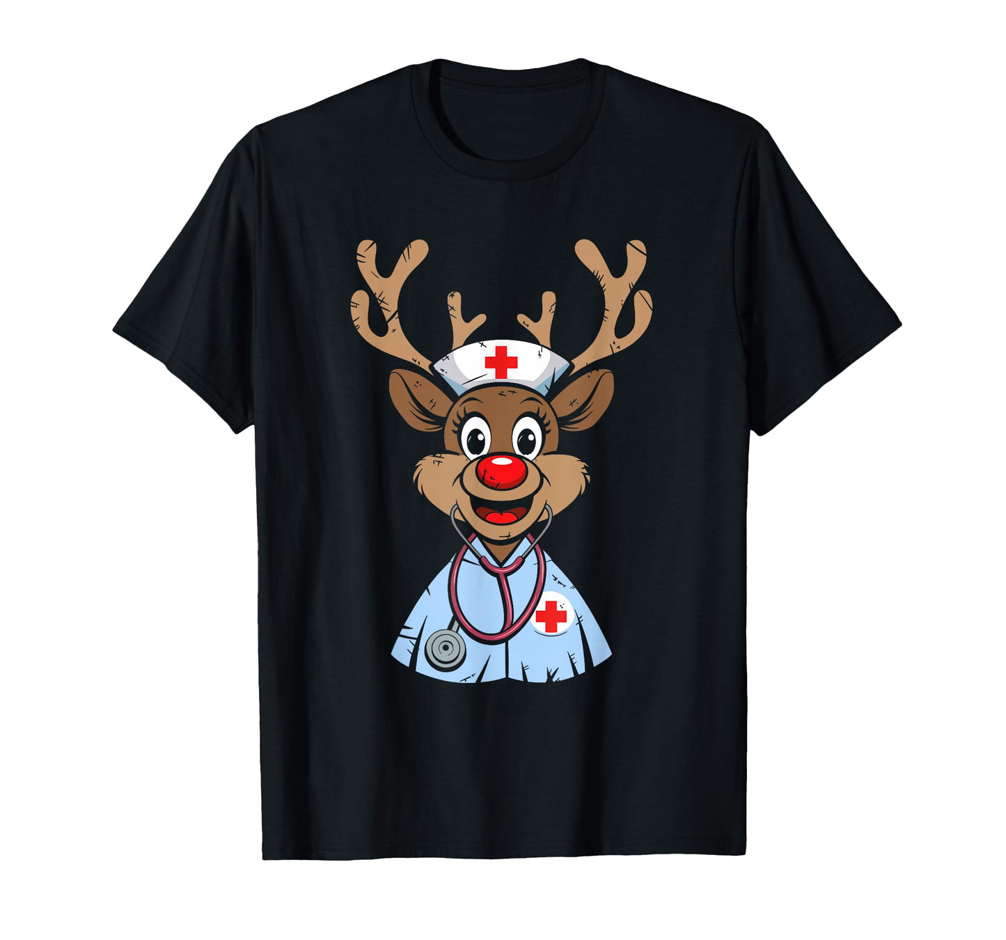 Christmas Nurse Reindeer Funny Scrubs Rubber Gloves Nurses T-Shirt