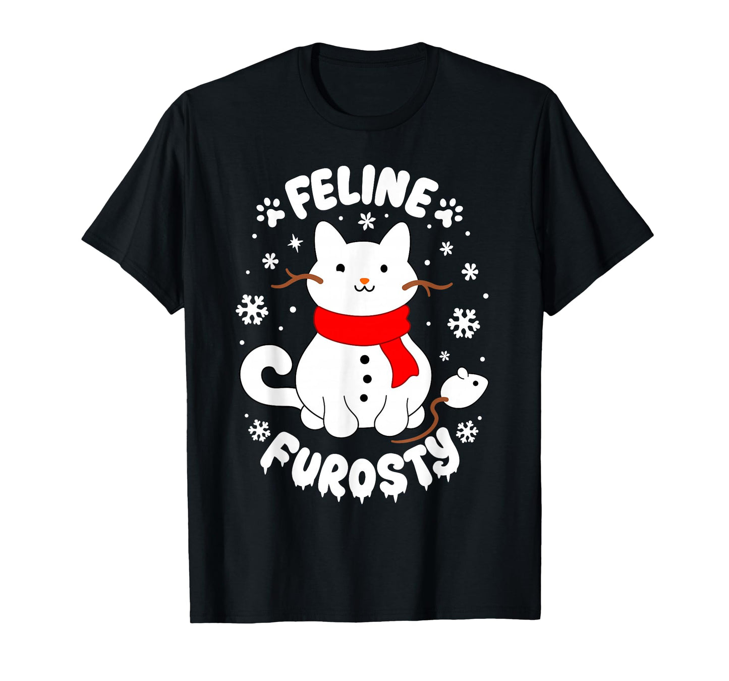 Feline Frosty Funny Cute Cat Snowman Christmas Holiday Lover T-Shirt